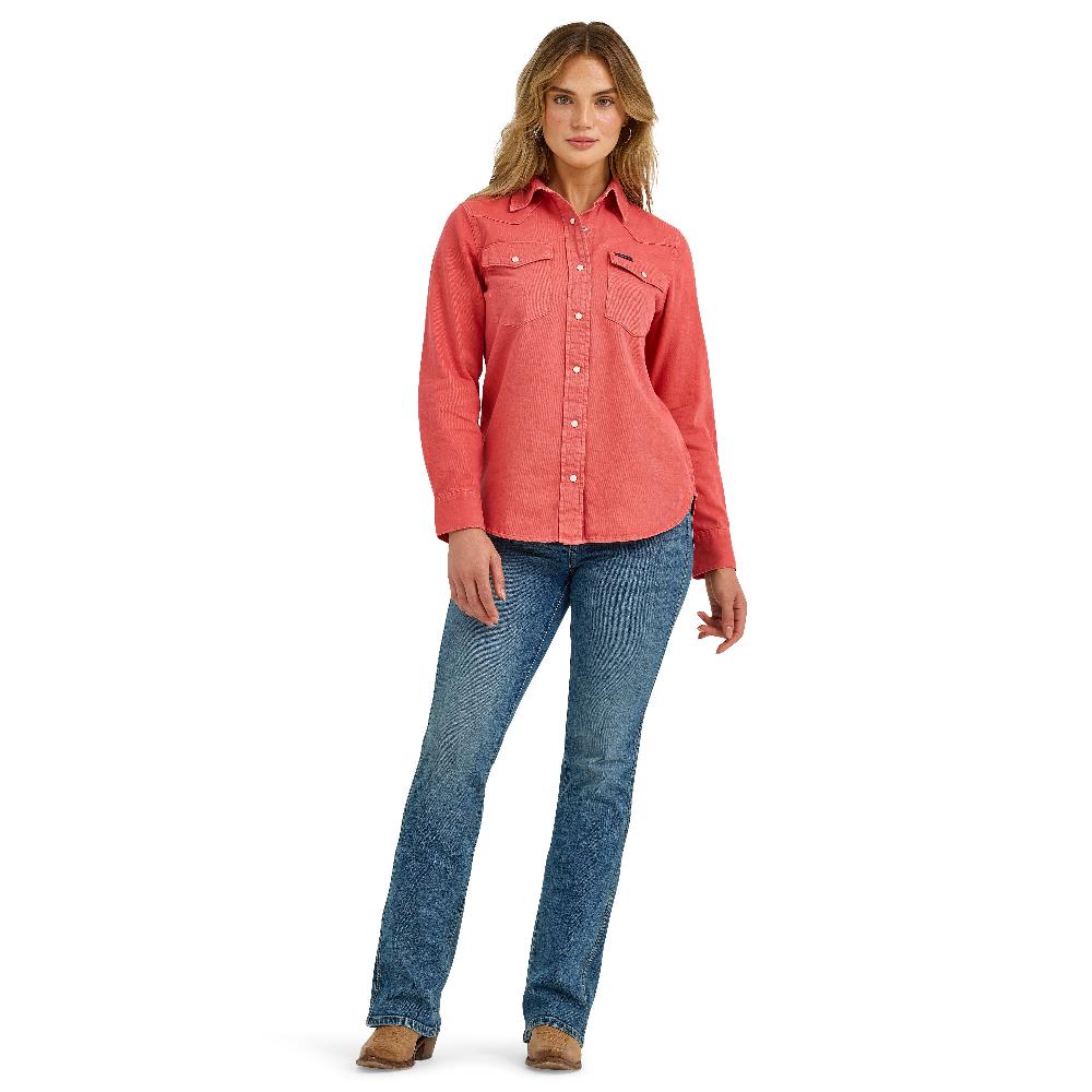 Le Bos Wrangler Coral Retro Punchy Women's Collared Vintage Cowboy Snap Longsleeve Top 112368182