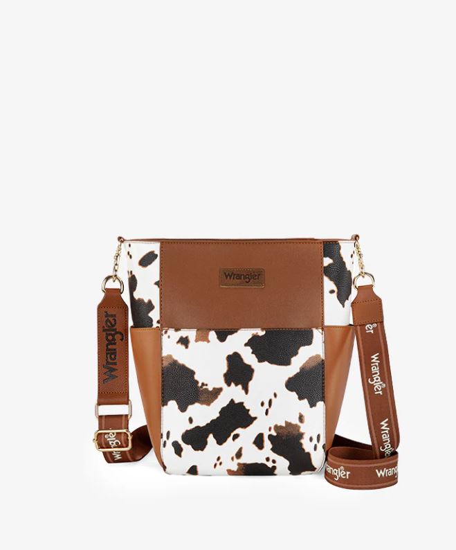 le bos Wrangler Cow-Brown Cow Print Crossbody Bucket Bag WG67-9182COW-BR