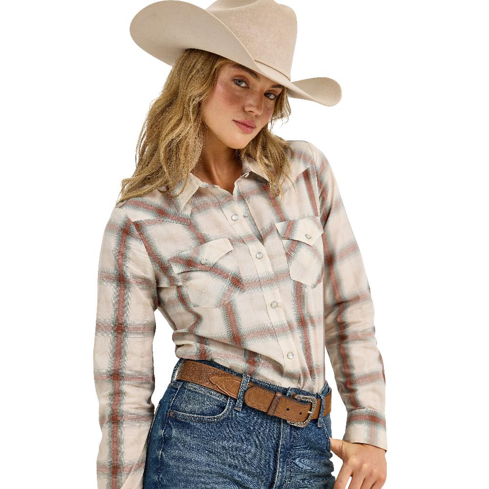 Le Bos Wrangler Cream Plaid Women's Essential Top 112367227