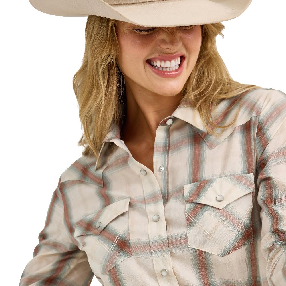 Le Bos Wrangler Cream Plaid Women's Essential Top 112367227