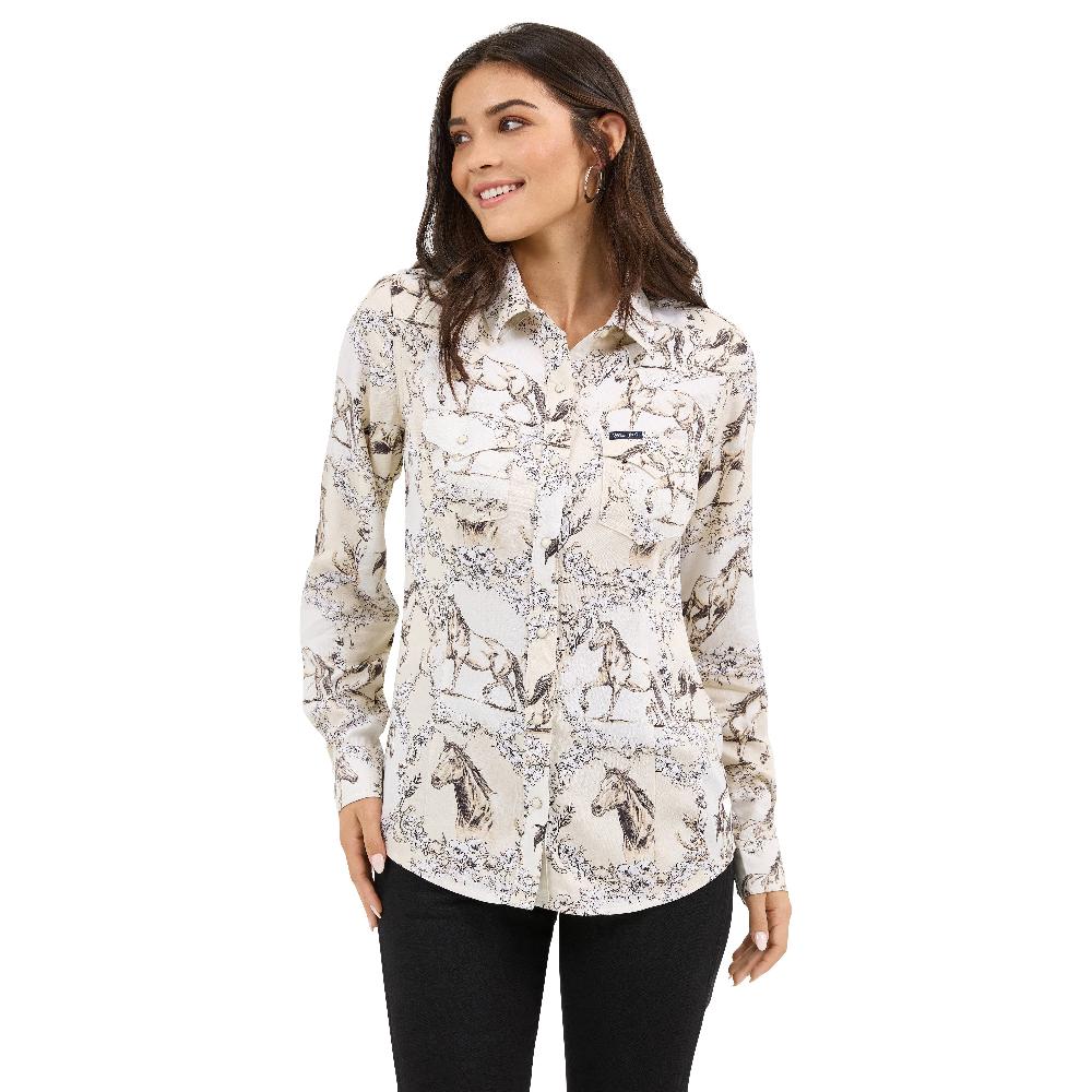 le bos Wrangler Cream Saddle Up Slim Western Women's Longsleeve Snap Shirt 112371692