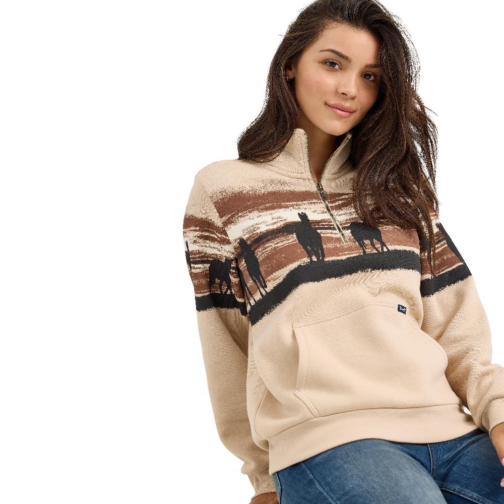 le bos Wrangler Cream with Horses Women's Western Quarter Zip Sweatshirt 112367394