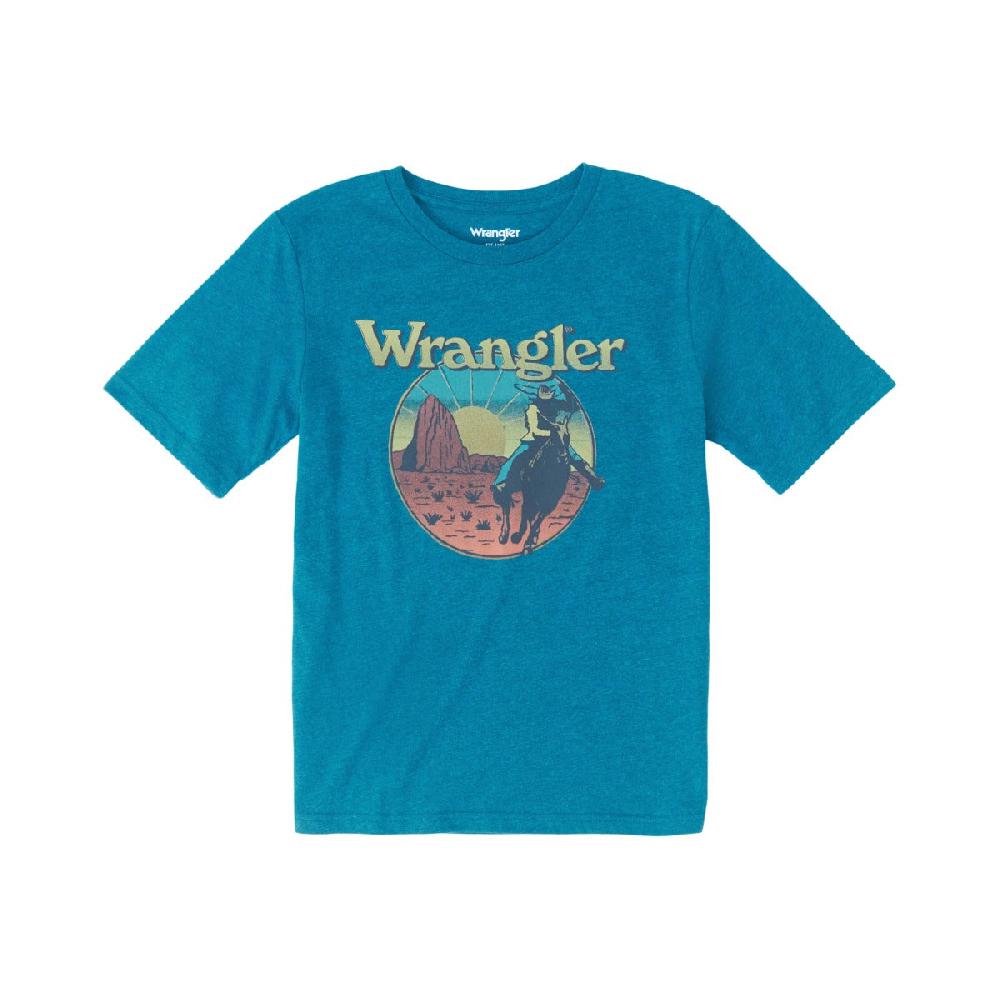 le bos Wrangler Cyan Pepper Heather Cowboy Scene Boys Short Sleeve Graphic T-Shirt 112350078