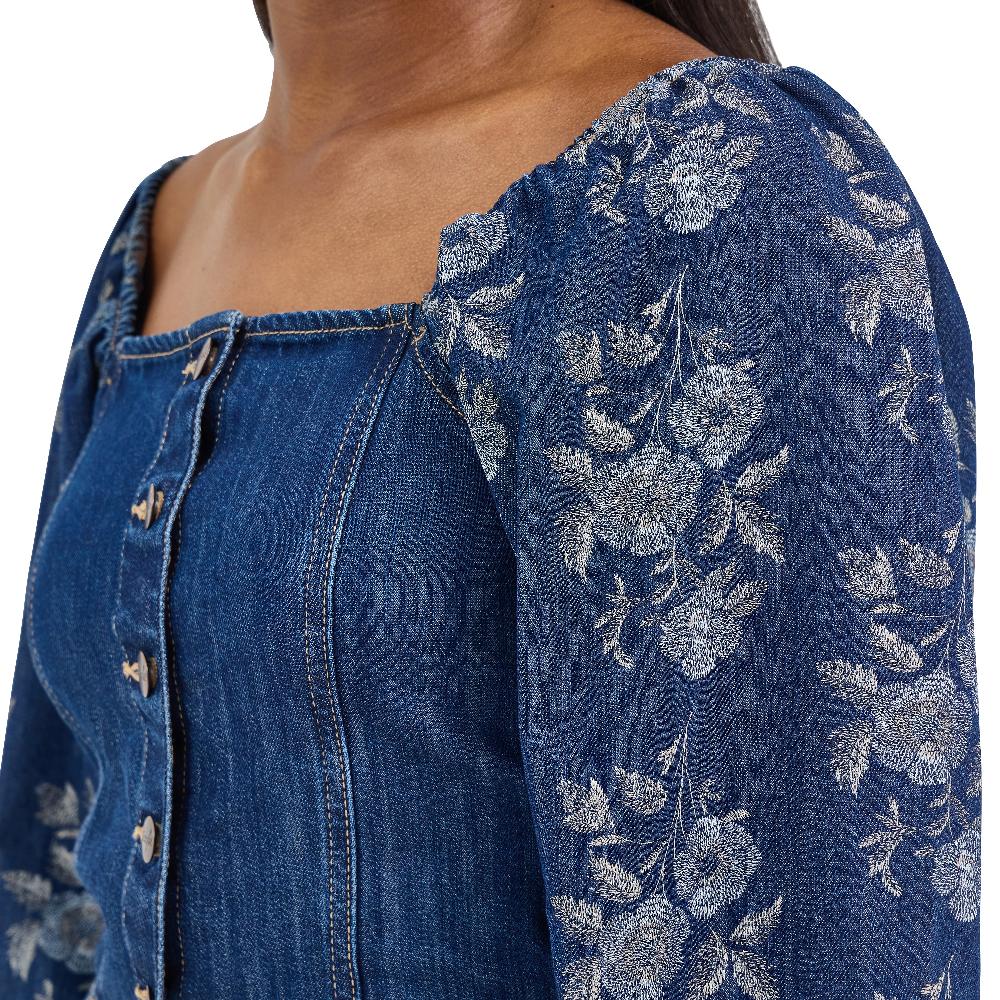 Le Bos Wrangler Dark Denim Retro Denim Cropped Blouse 112368280