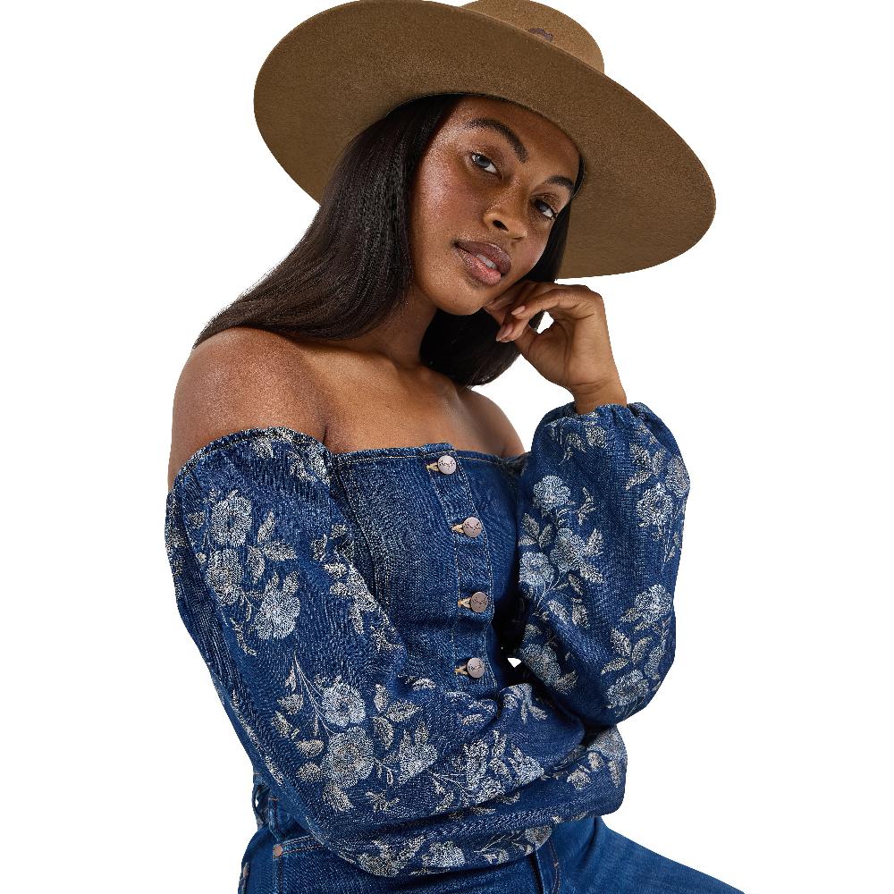 Le Bos Wrangler Dark Denim Retro Denim Cropped Blouse 112368280