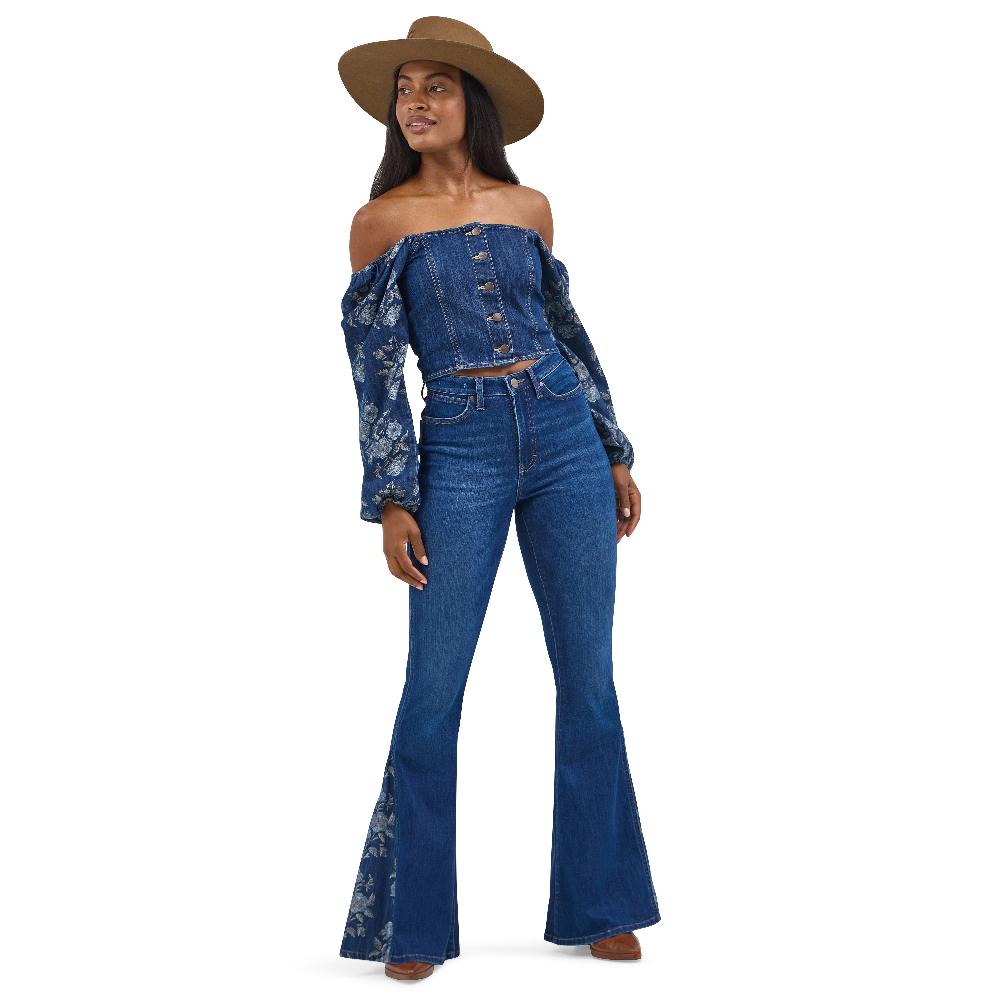 Le Bos Wrangler Dark Denim Retro Denim Cropped Blouse 112368280