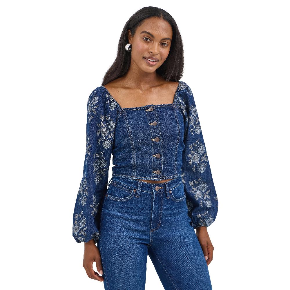 le bos Wrangler Dark Denim Retro Denim Cropped Blouse 112368280