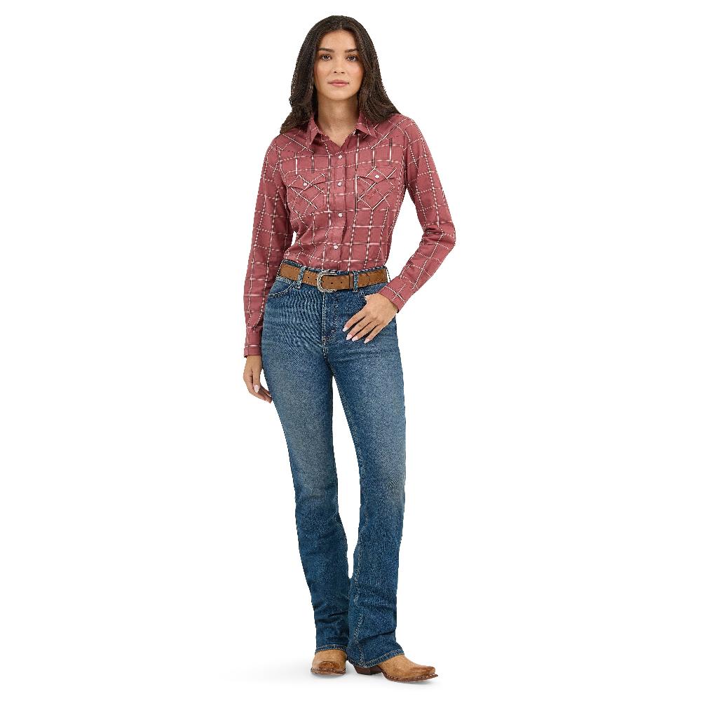 Le Bos Wrangler Dusk Wine Plaid Essential Women's Collared Longsleeve Western Snap Top 112371683