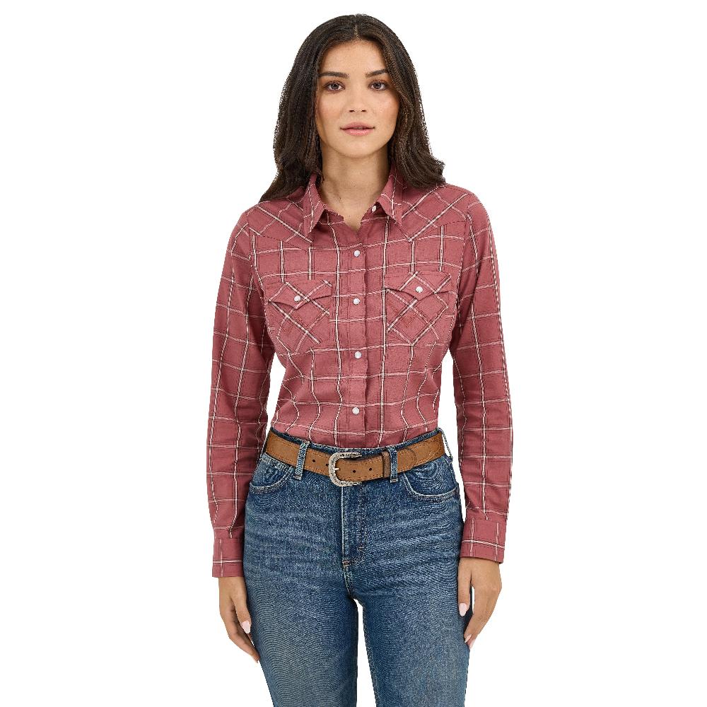 le bos Wrangler Dusk Wine Plaid Essential Women's Collared Longsleeve Western Snap Top 112371683
