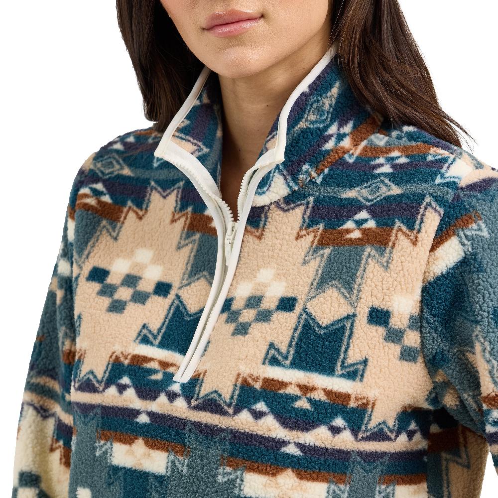 Le Bos Wrangler Dusty Blue Retro Quarter Ziip Sherpa Women's Pullover Jacket 112367283
