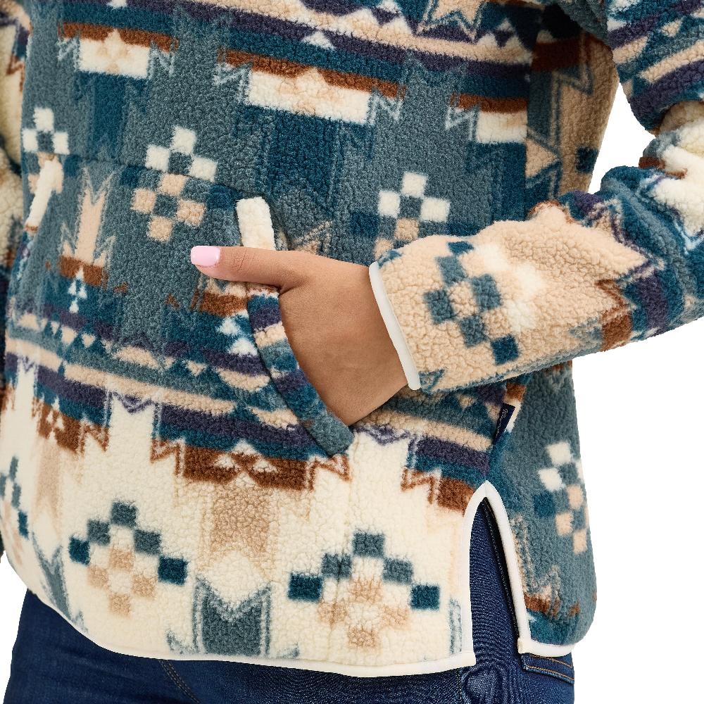 Le Bos Wrangler Dusty Blue Retro Quarter Ziip Sherpa Women's Pullover Jacket 112367283