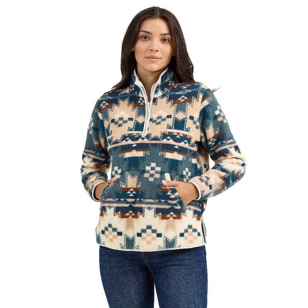 le bos Wrangler Dusty Blue Retro Quarter Ziip Sherpa Women's Pullover Jacket 112367283