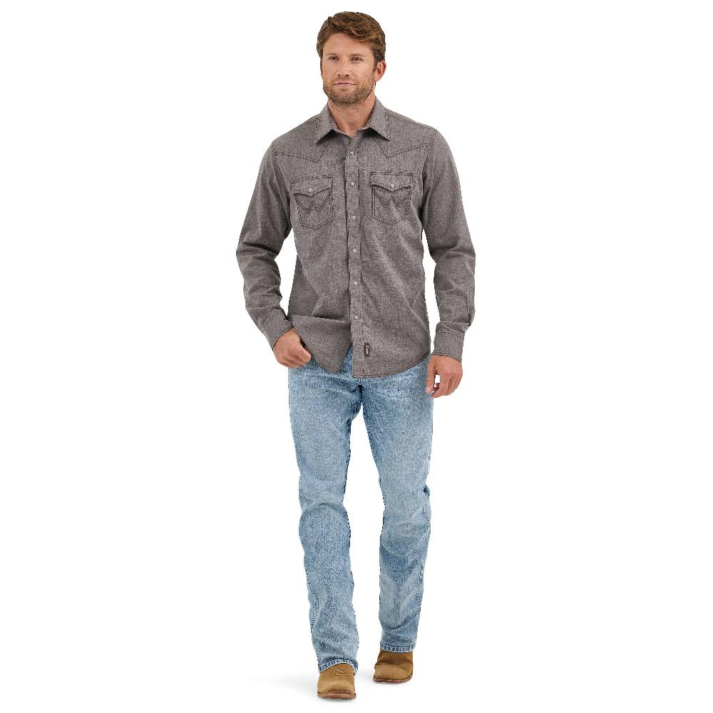 Le Bos Wrangler Dusty Brown Retro Premium Men's Western Snap Solid Shirt 112368219