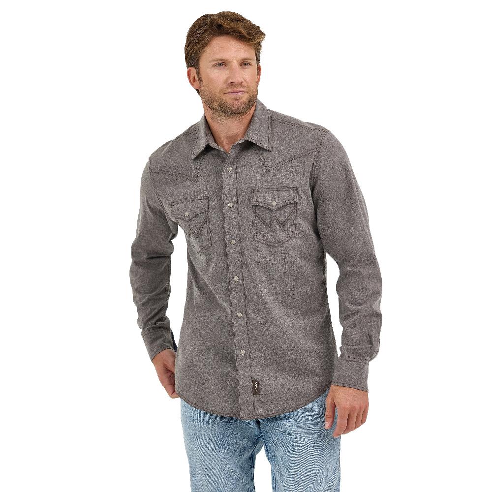 le bos Wrangler Dusty Brown Retro Premium Men's Western Snap Solid Shirt 112368219