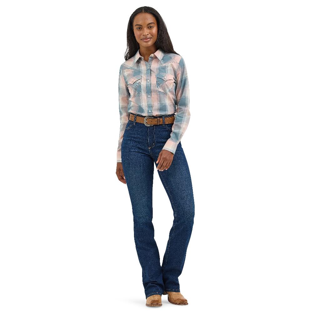 Le Bos Wrangler Dusty Pink Plaid Women's Collared Essential Long Sleeve Western Top 112367213