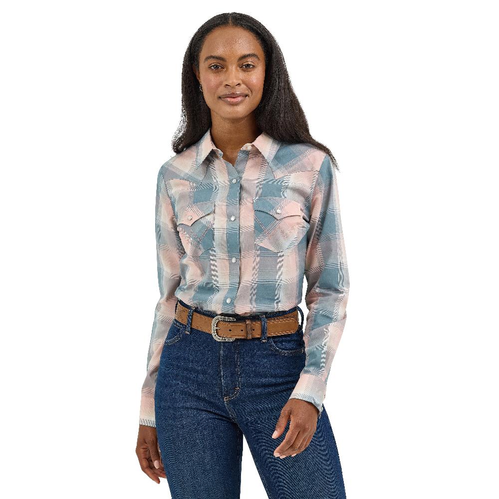 le bos Wrangler Dusty Pink Plaid Women's Collared Essential Long Sleeve Western Top 112367213