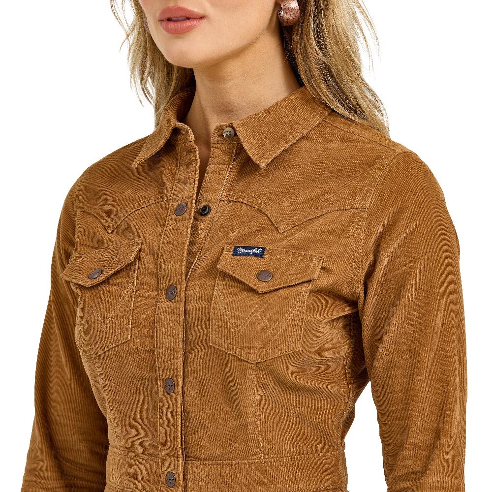 Le Bos Wrangler Fawn Corduroy Women's Western Shirt Dress 112367335