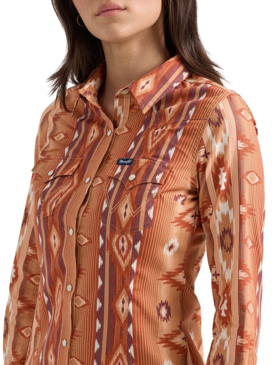 Le Bos Wrangler Fiery Checotah Retro Classic FIt Collared Longsleeve Women's Snap Shirt 112361186
