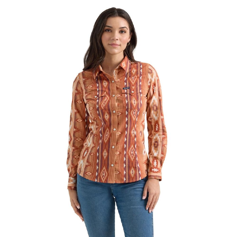 le bos Wrangler Fiery Checotah Retro Classic FIt Collared Longsleeve Women's Snap Shirt 112361186