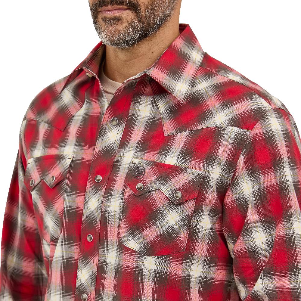 Le Bos Wrangler Firetruck Red Retro Longsleeve Sawtooth Men's Collared Snap Pocket Western Shirt 112369521