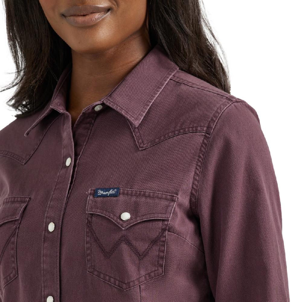 Le Bos Wrangler Fudge Retro Women's Collared Longsleeve Western Snap Shirt 112356659