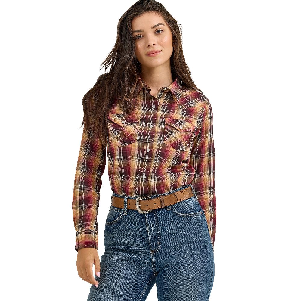 Le Bos Wrangler Harvest Plaid Essential Women's Collared Long Sleeve Western Snap Top 112367228