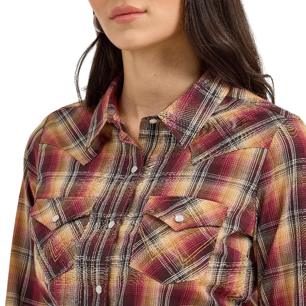 Le Bos Wrangler Harvest Plaid Essential Women's Collared Long Sleeve Western Snap Top 112367228