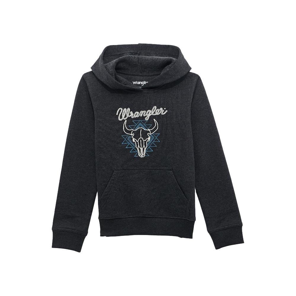 le bos Wrangler Jet Black Boys Hoodie with Steer Head Graphic 112368750