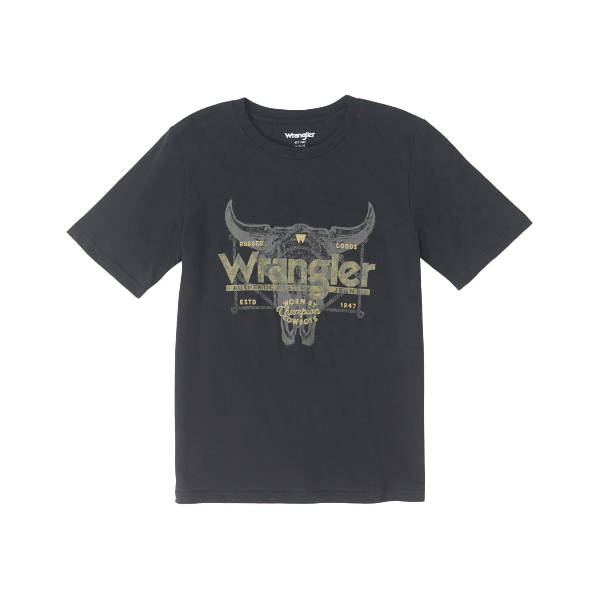 le bos Wrangler Jet Black Boys Wrangler Short Sleeve Graphic T-Shirt with Steerhead 112350059