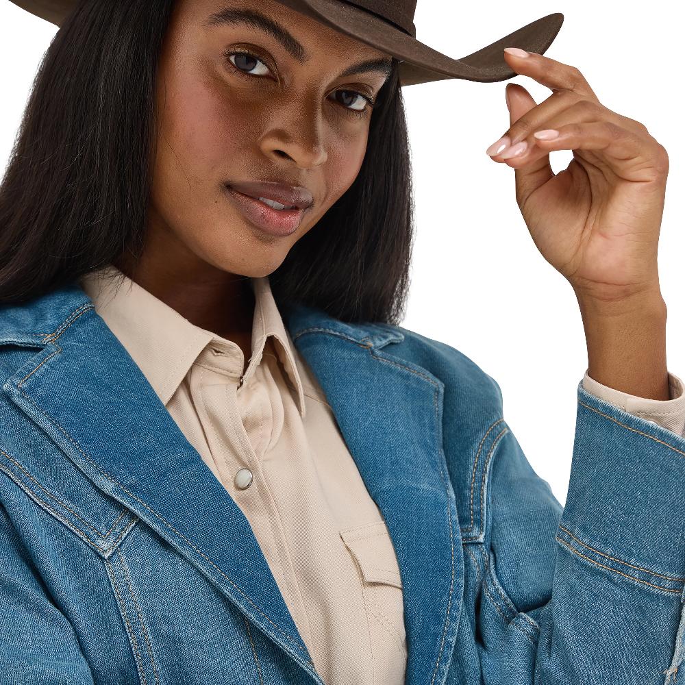 Le Bos Wrangler Light Denim Women's Collared Denim Blazer 112367390