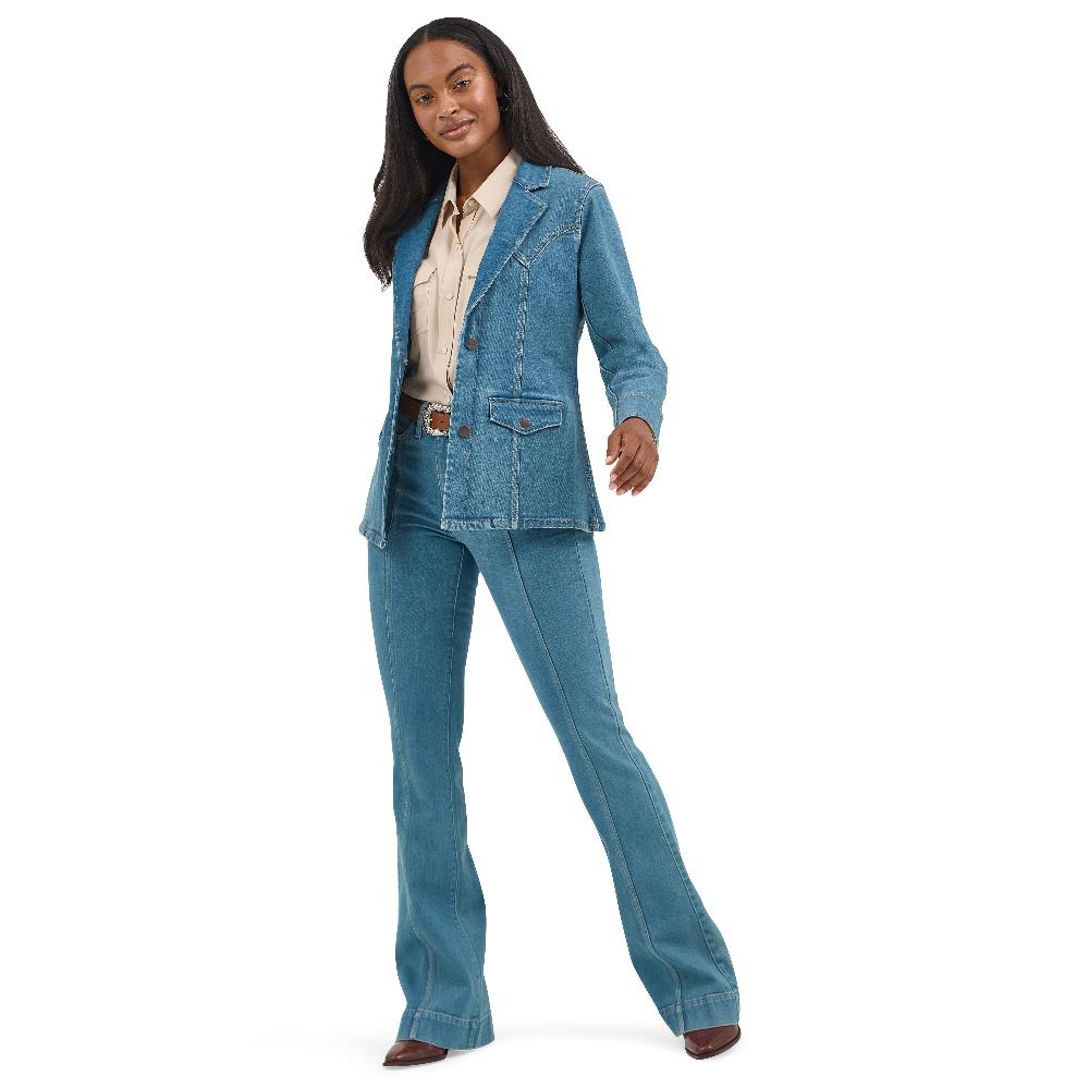 le bos Wrangler Light Denim Women's Collared Denim Blazer 112367390