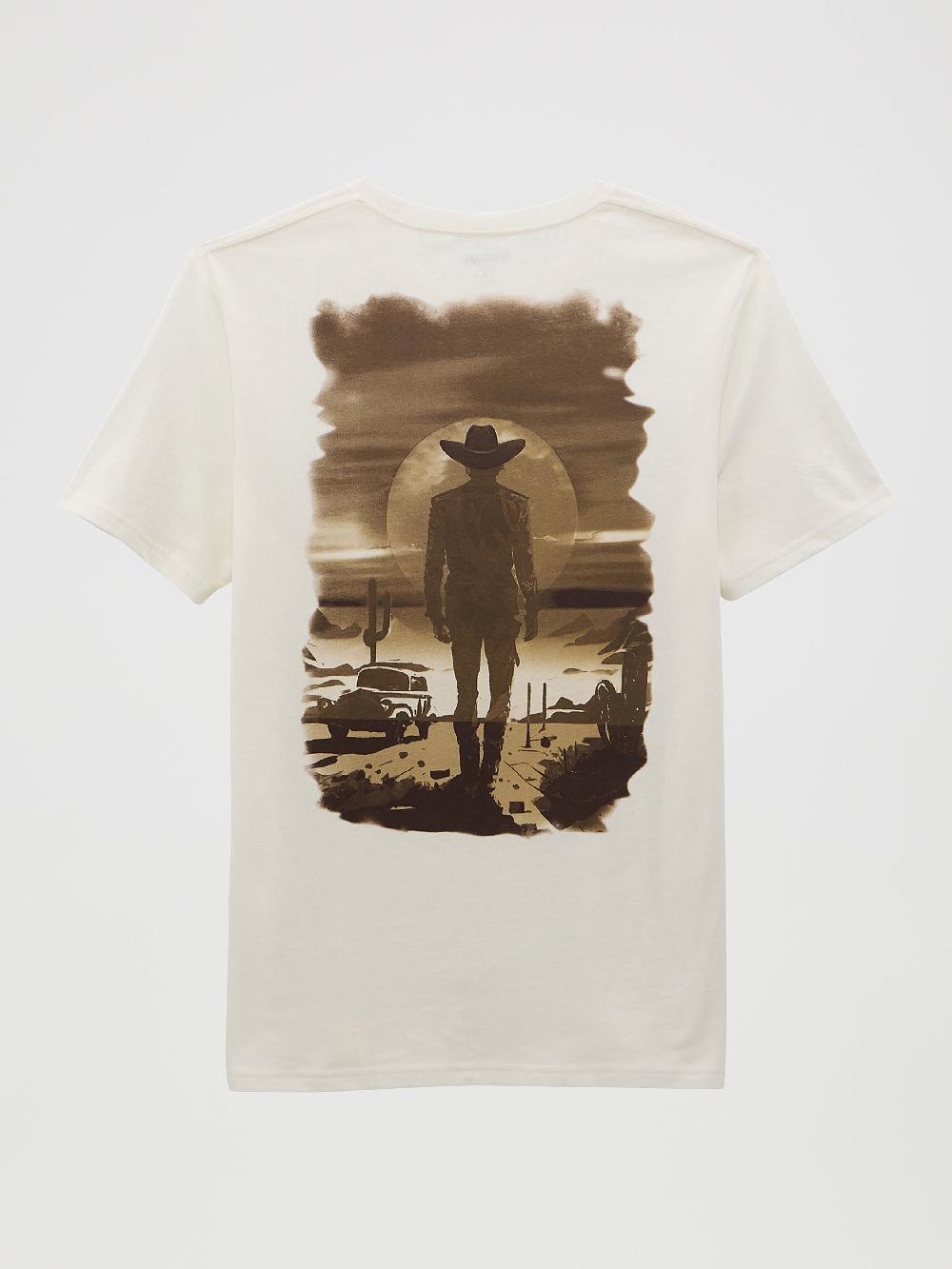 Le Bos Wrangler Marshmallow Short Sleeve Regular Fit T-Shirt With Cowboy Graphic Scene On The Back 112368735