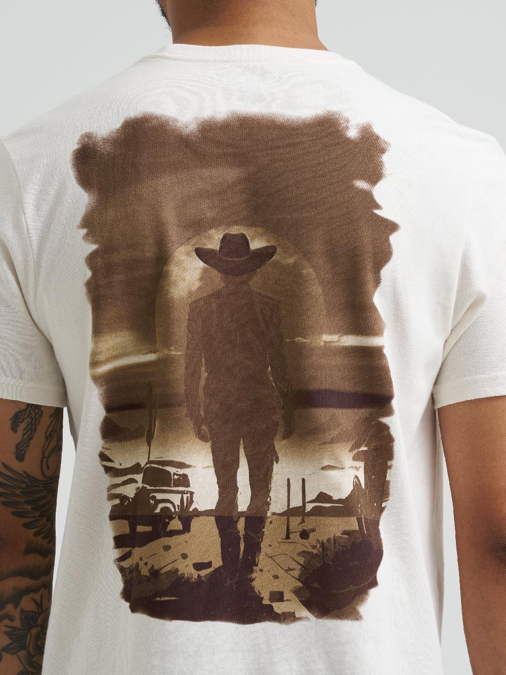 Le Bos Wrangler Marshmallow Short Sleeve Regular Fit T-Shirt With Cowboy Graphic Scene On The Back 112368735