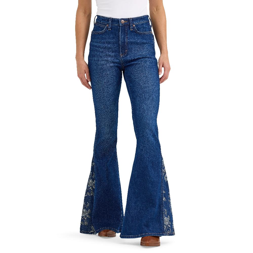 le bos Wrangler Melody Dark Blue Women's Retro Bailey High Rise Pieced Trumpet Flare Jeans 112368254