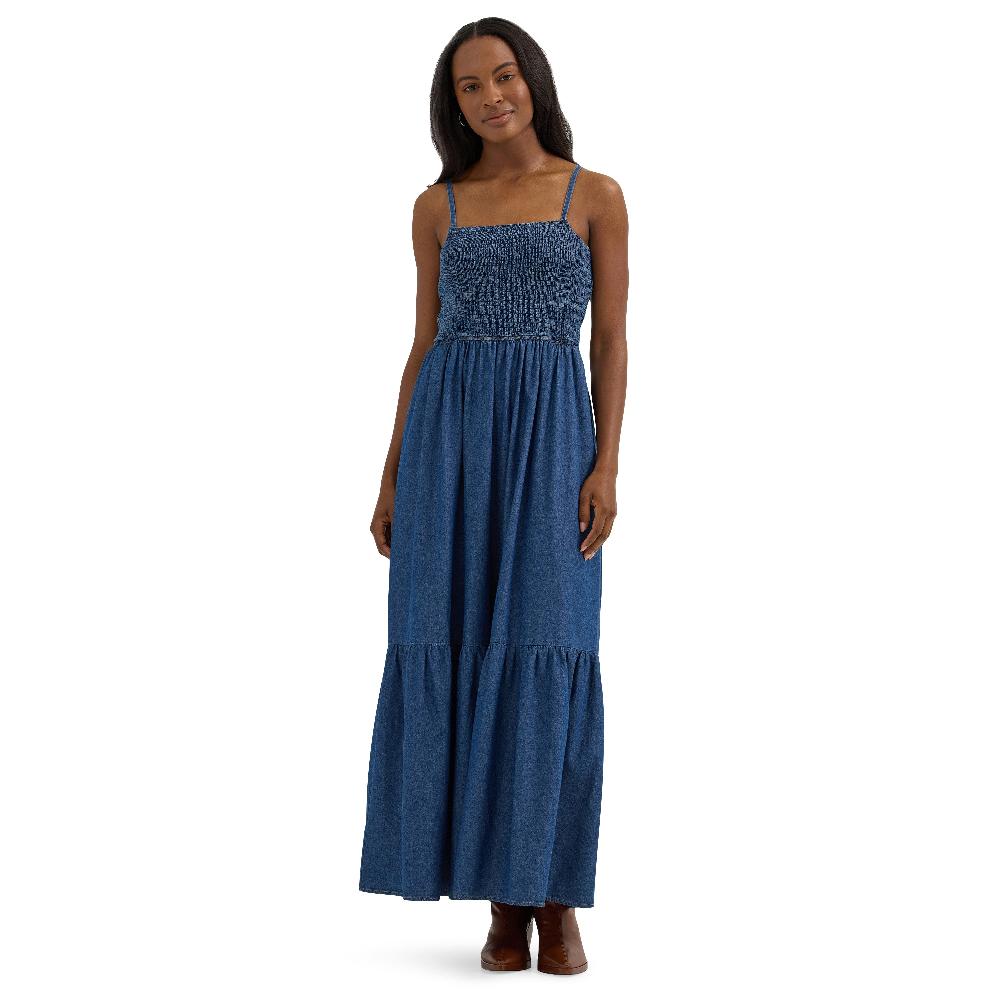 le bos Wrangler Midnight Smocked Bodice Women's Denim Maxi Dress 112365768