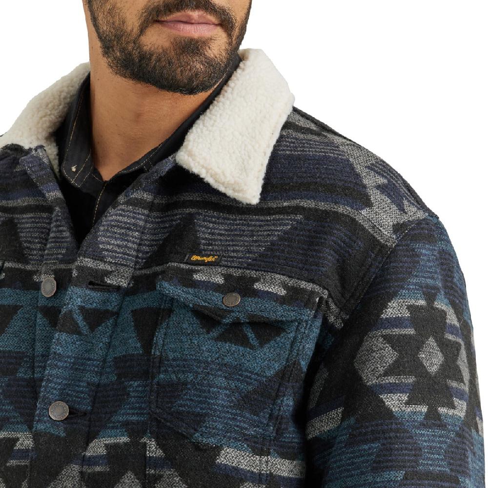 Le Bos Wrangler Navy Waters Sherpa Lined Men's Jacquard Print Jacket With Spread Collar 112352866