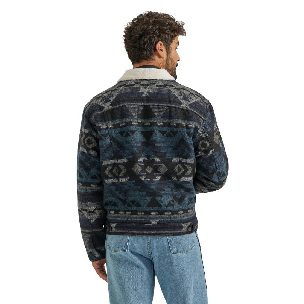Le Bos Wrangler Navy Waters Sherpa Lined Men's Jacquard Print Jacket With Spread Collar 112352866