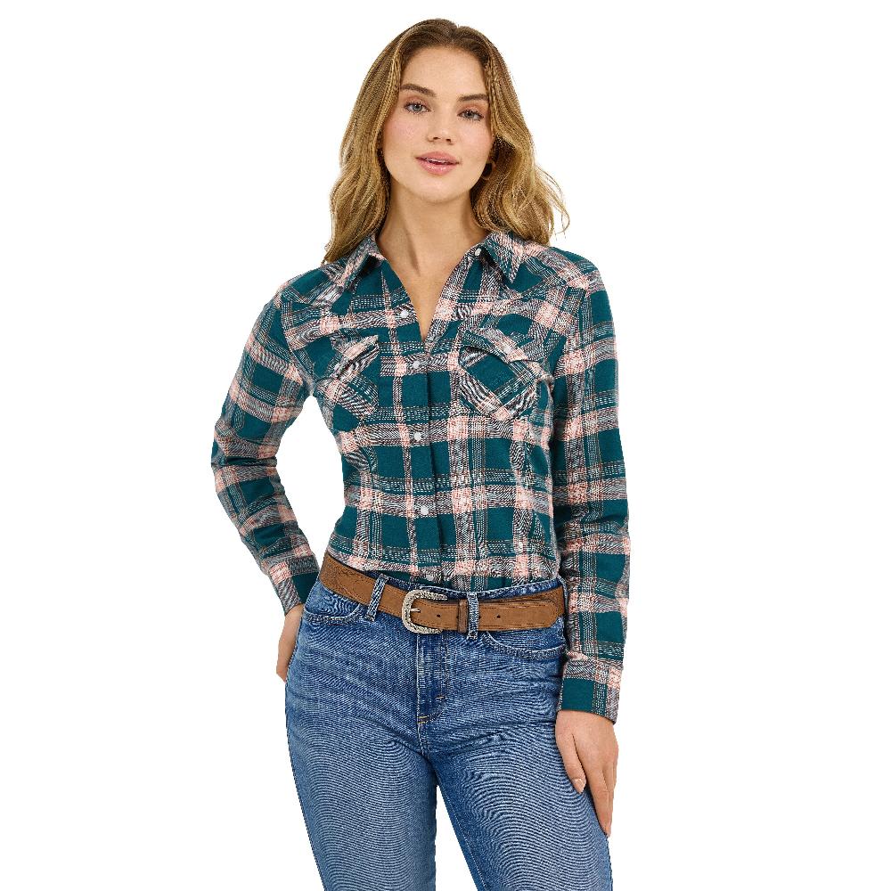 le bos Wrangler Pine Forest Essential Flannel Plaid Western Women's Snap Shirt 112371681