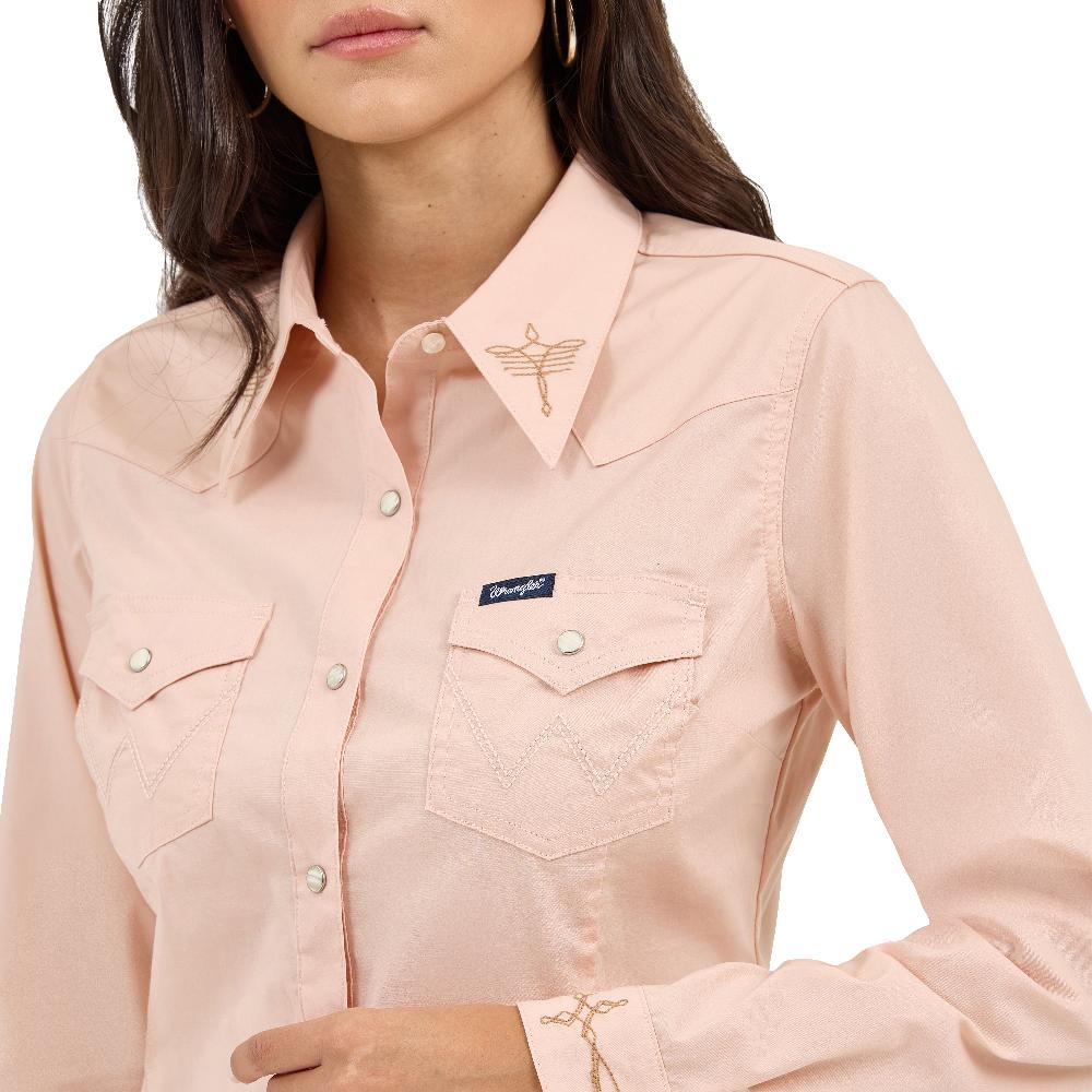 Le Bos Wrangler Pink Embroidered Collar Slim Women's Western Snap Shirt 112372603