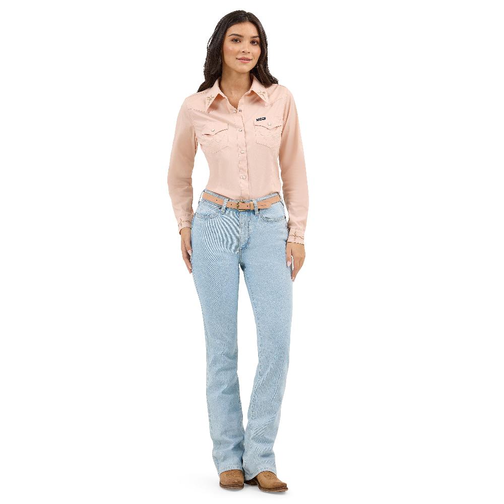 Le Bos Wrangler Pink Embroidered Collar Slim Women's Western Snap Shirt 112372603