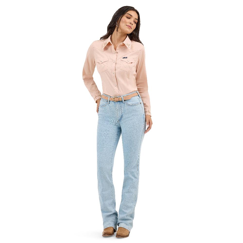 Le Bos Wrangler Pink Embroidered Collar Slim Women's Western Snap Shirt 112372603