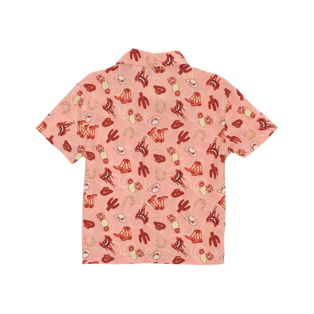 le bos Wrangler Pink with Print Girls Western Print Camp Shirt 112359391