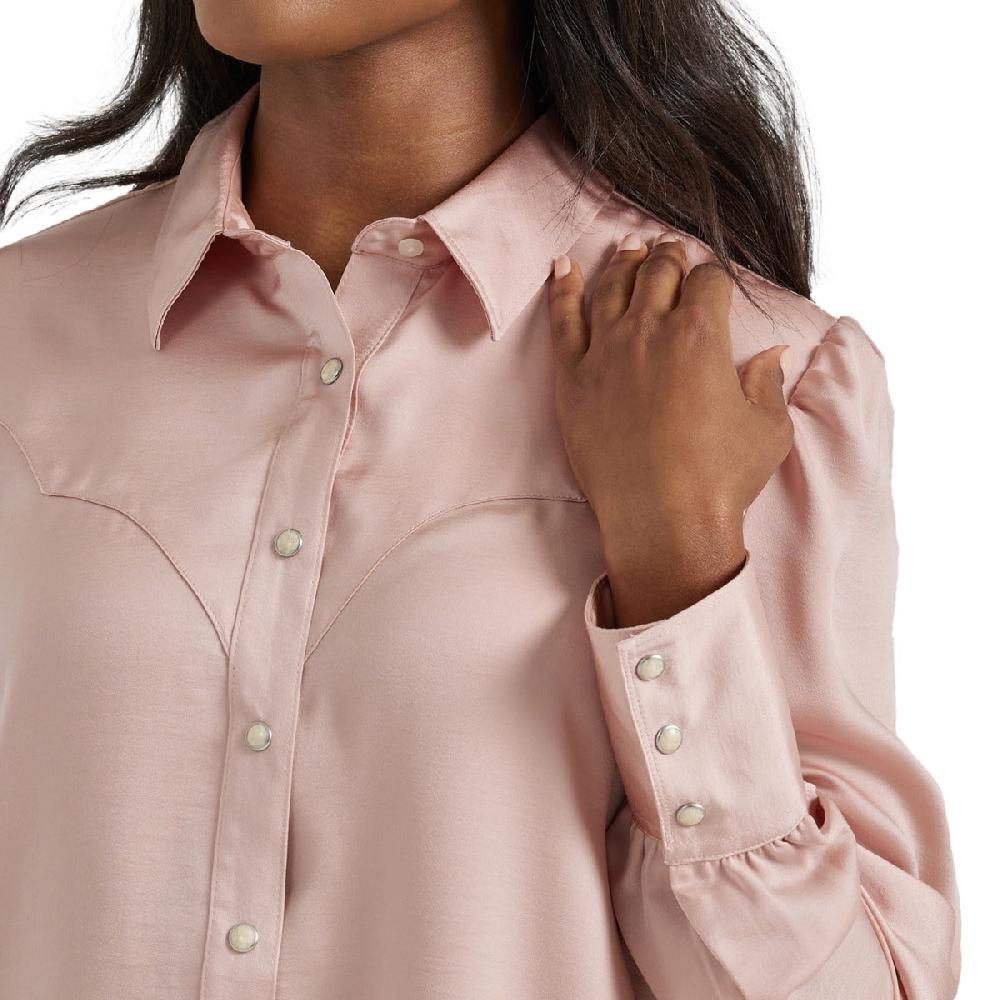 Le Bos Wrangler Pink Women's Collared Rodeo Satin Blouse With Snaps 112356669