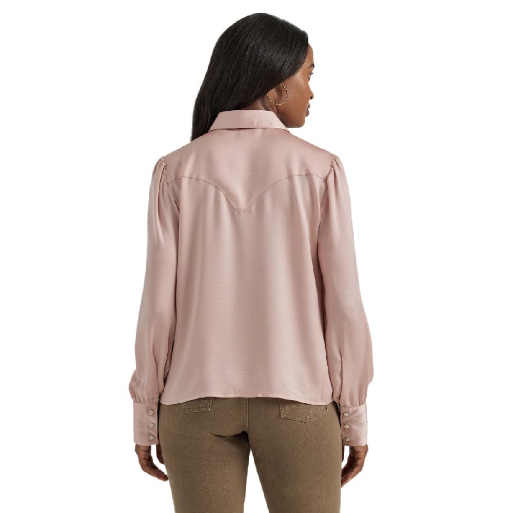 Le Bos Wrangler Pink Women's Collared Rodeo Satin Blouse With Snaps 112356669