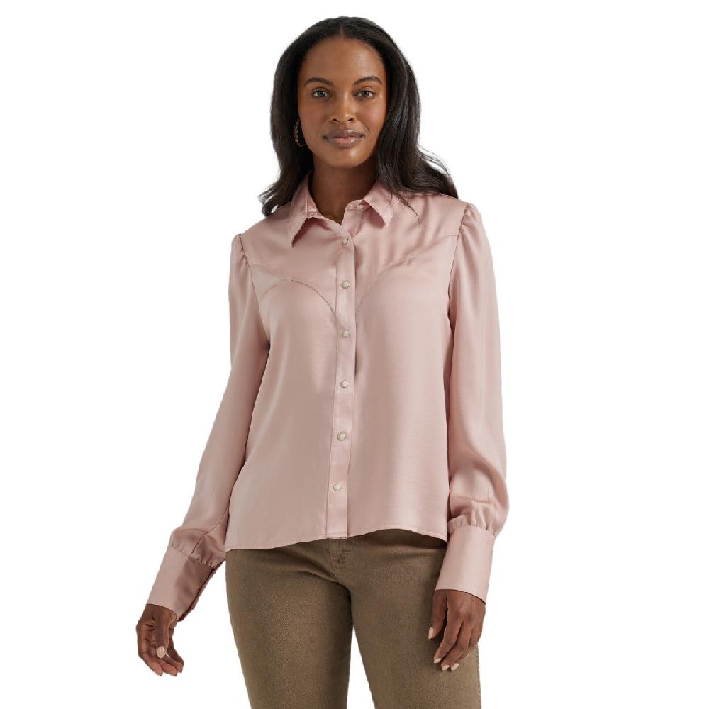 le bos Wrangler Pink Women's Collared Rodeo Satin Blouse with Snaps 112356669