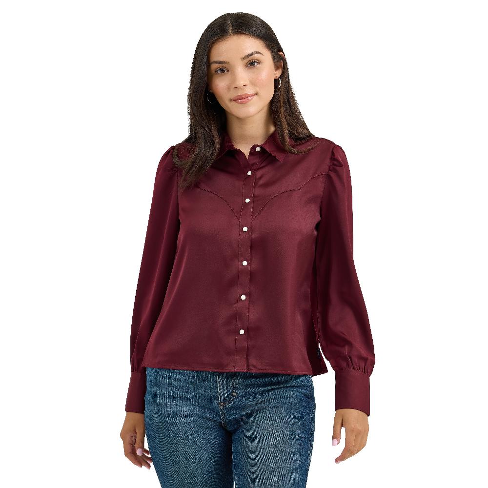 Le Bos Wrangler Port Women's Satin Rodeo Longsleeve Blouse 112367388