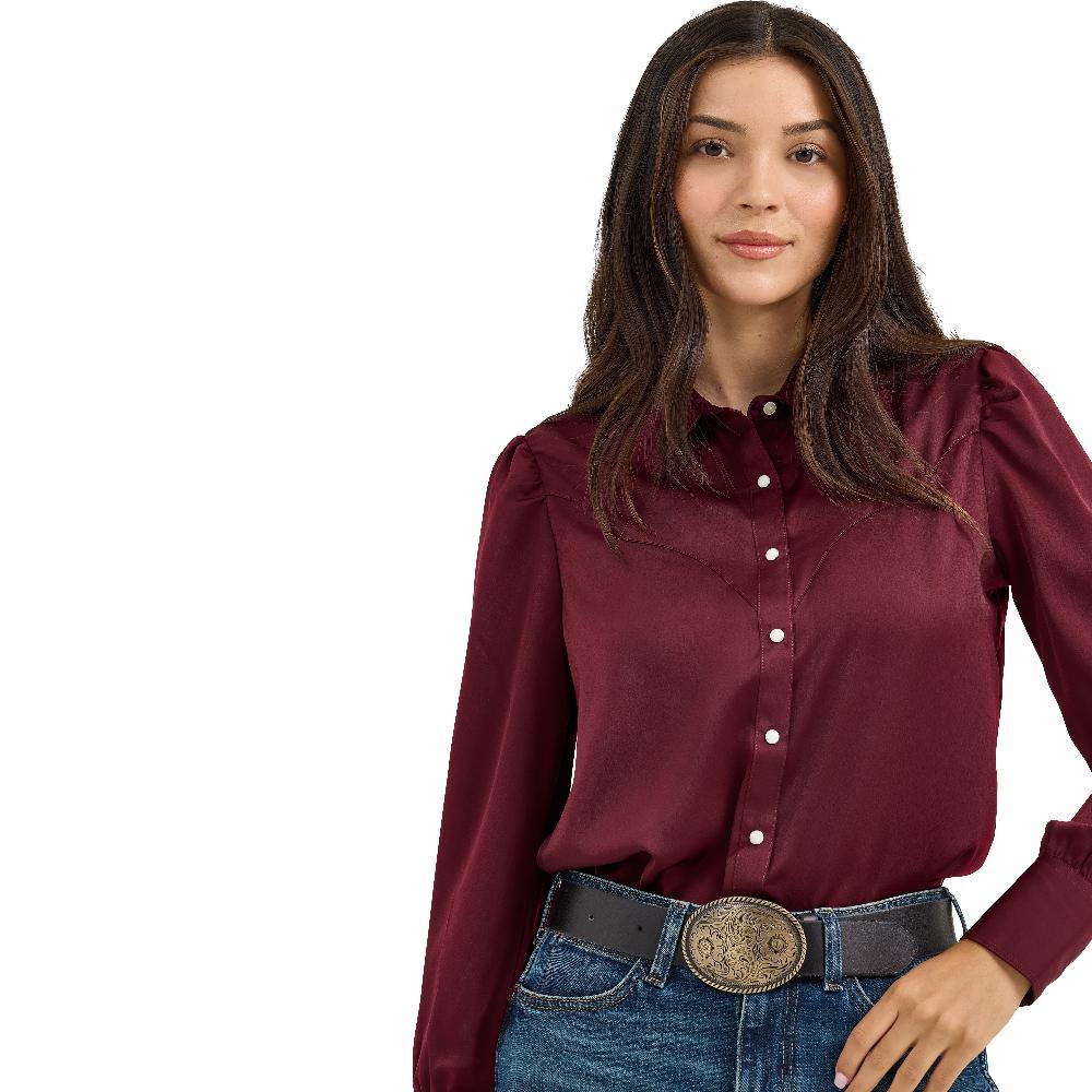 Le Bos Wrangler Port Women's Satin Rodeo Longsleeve Blouse 112367388