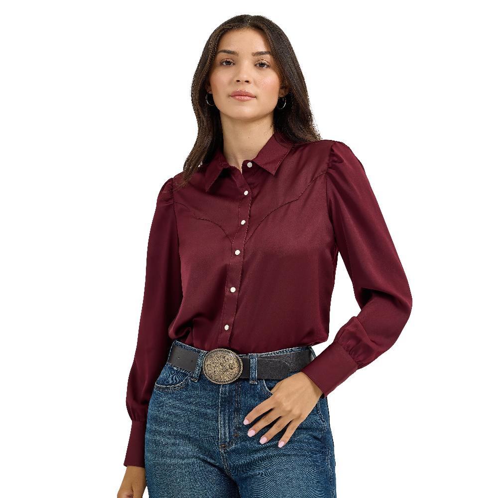 le bos Wrangler Port Women's Satin Rodeo Longsleeve Blouse 112367388