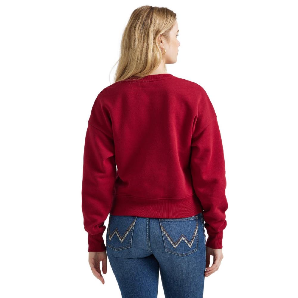 Le Bos Wrangler Red Crochet Print Logo Women's Pullover Sweatshirt 112356690