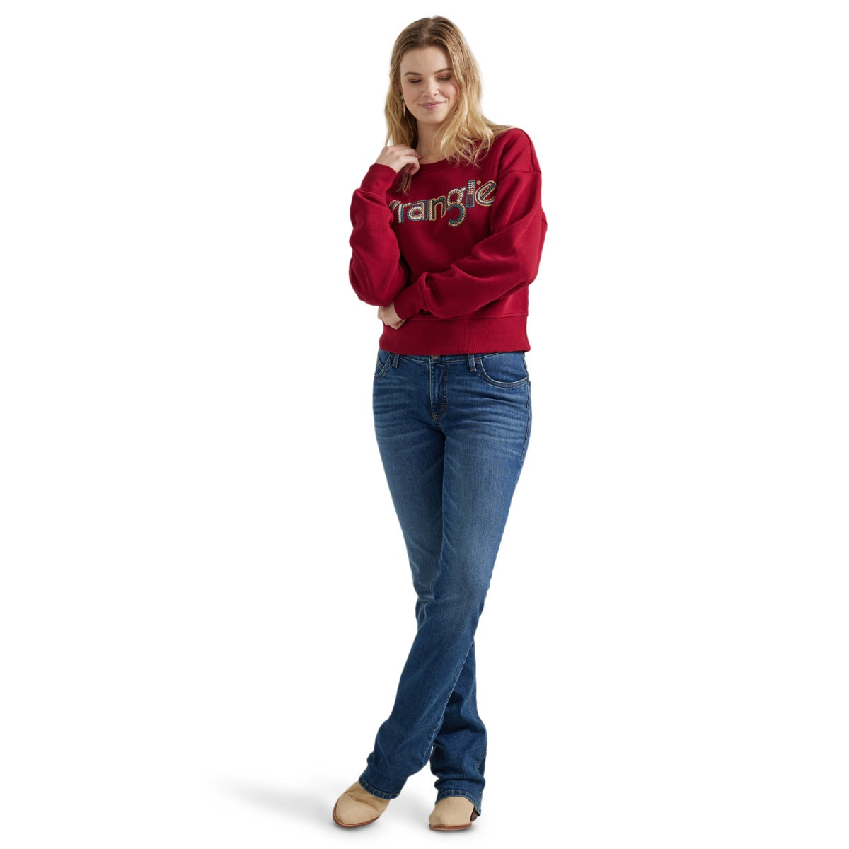 Le Bos Wrangler Red Crochet Print Logo Women's Pullover Sweatshirt 112356690